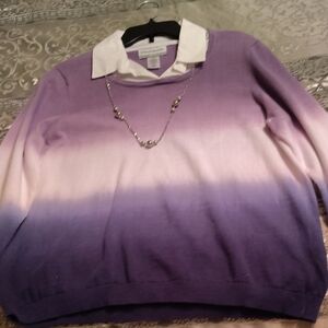 Alfred Dunner Purple and White Crewneck Sweater